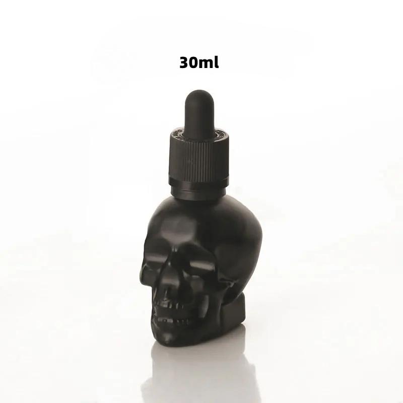 30ml/60ml Skleněná lahvička s kapátkem Černá Lebka Roztomilé lahvičky na esenciální oleje s kapátkem na parfémy