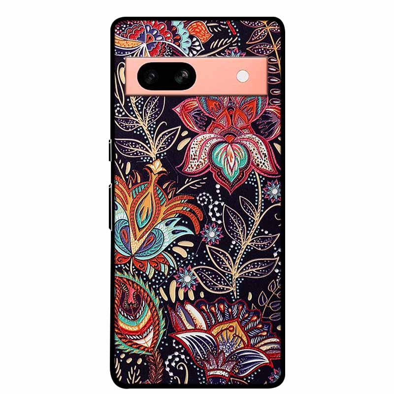3D Flowers Case For Google Pixel 7a 5G Case Emboss Relief Floral Black Silicone Soft Back Covers For Google Pixel 7a Case Fundas