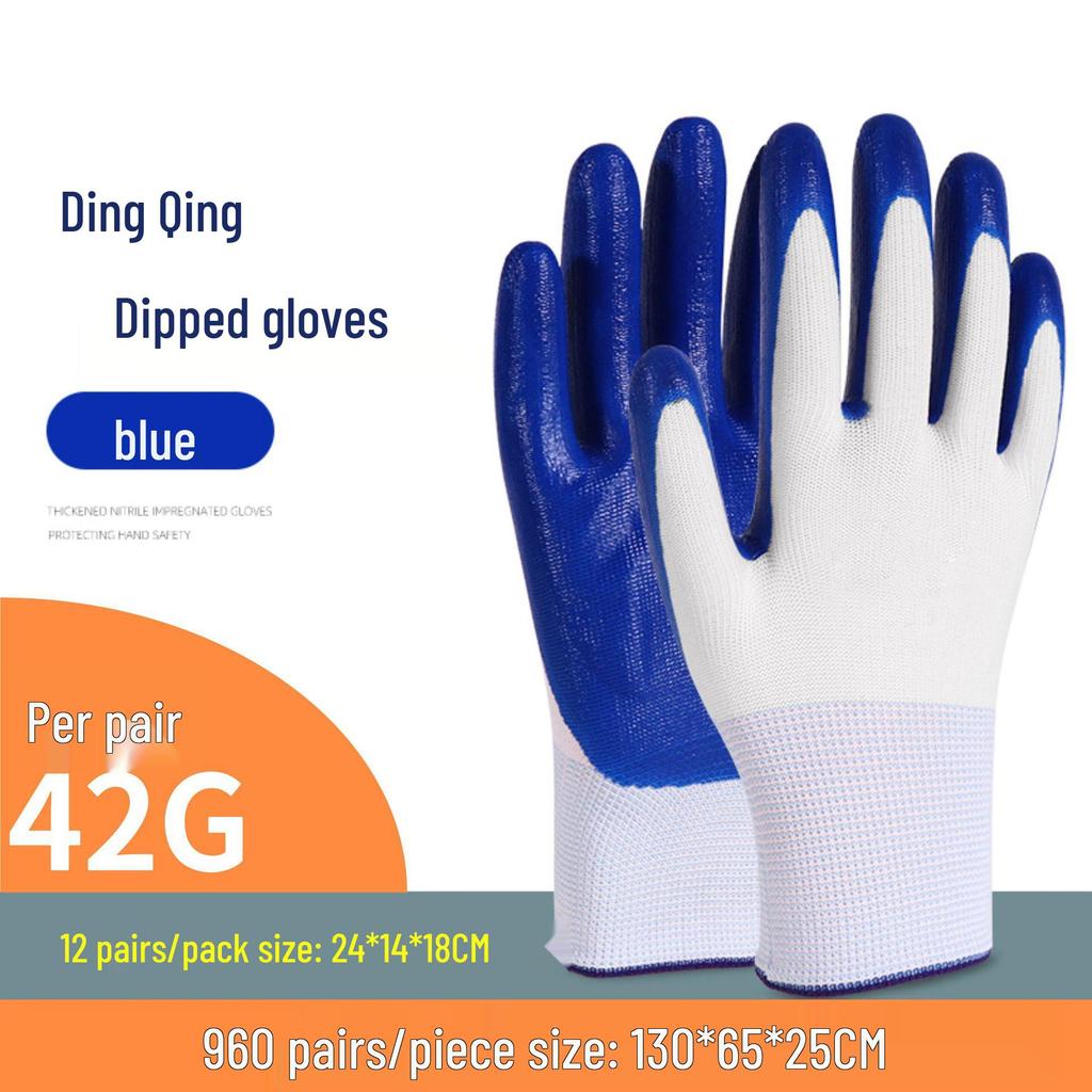 Durable Waterproof Nitrile Work Gloves - Non-Slip, Wear-Resistant, Half-Rubber for Construction Use