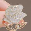 Women Brooch High-Gloss Rhinestone Inlay Sparkling Rose Flower Design Lapel Pin Non-Slip Buckle Zinc Alloy Scarf Badge