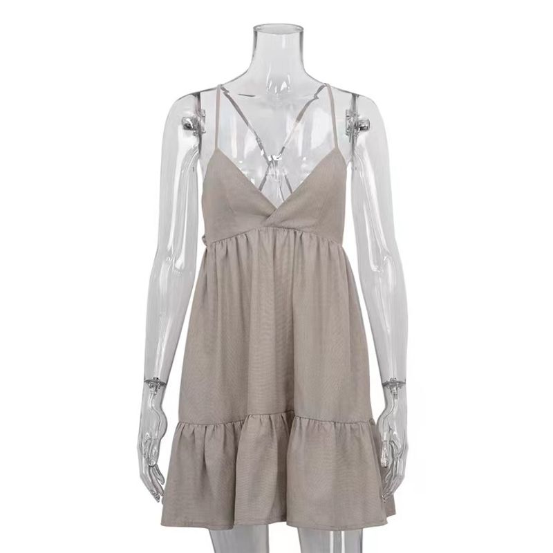 

Модная винтажная майка Сексуальное сексуальное платье со сборками Сексуальное плиссированное платье на бретелях Khaki S