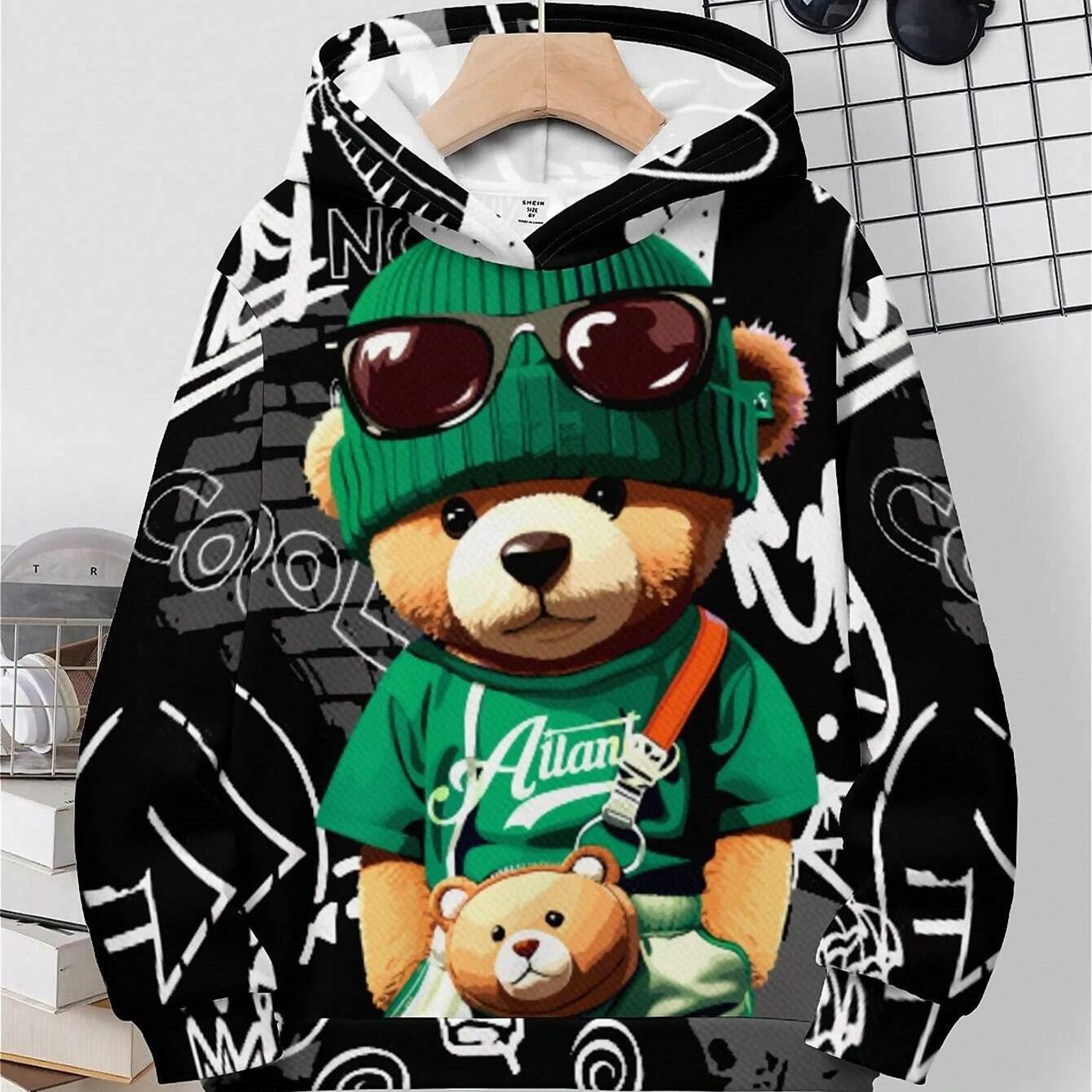 

Худі для хлопчика в повсякденному мінімалістичному стилі з мультяшним графічним принтом ігрової консолі, підходить для осінньо-зимового ігрового дня 150