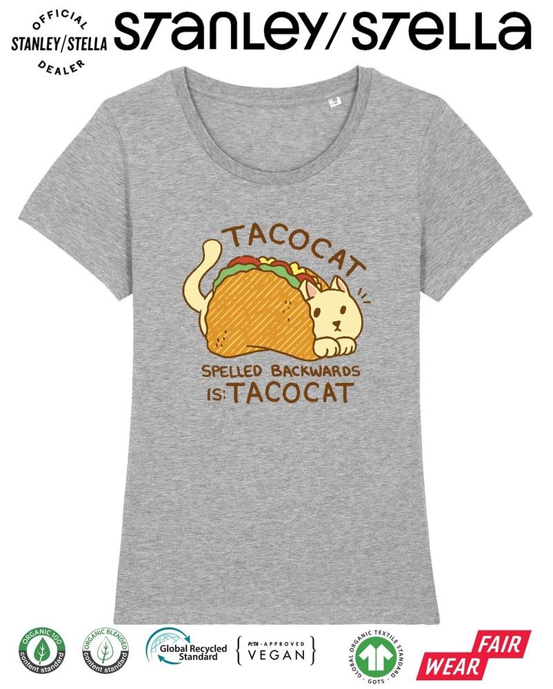 TACOCAT Spelled Backward Funny CAT T-Shirt Womens Pet Gift / Ladies