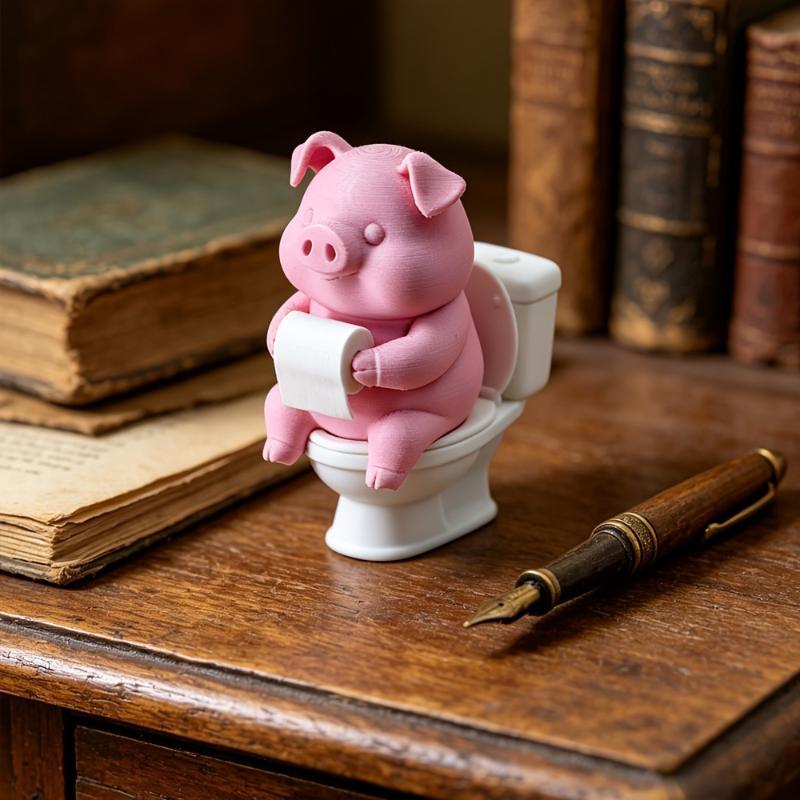 Cute Pig On Toilet Statue Bathroom Decor Wall Mounted Or Tabletop Piggy Figurine For Home Office Desk Shelf Father'S Day Gift