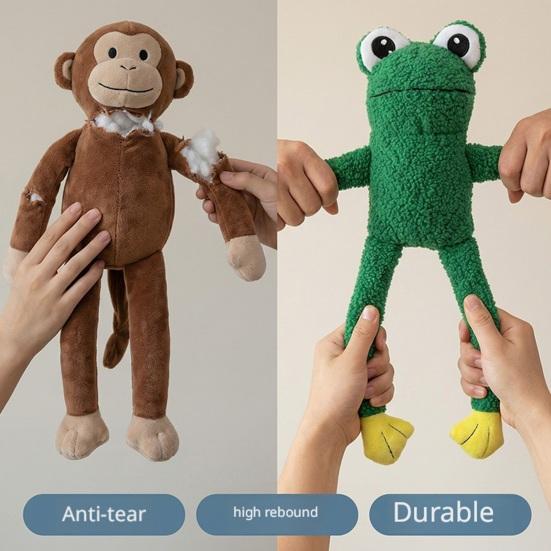 Jucărie pentru Animale de Companie Rezistentă la Mușcături Jucărie de Pluș pentru Mestecat cu Design Sonor Interactiv Formă de Maimuță Cartoon Broască Porc Jucărie pentru Curățarea Dinților Animalelor de Companie