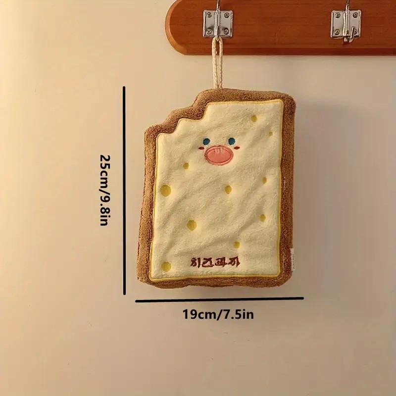 4pcs Cute Cartoon Bread-Shaped Coral Fleece Hand Towels Quick-Dry Soft Absorbent with Hanging Loop Design for Youngsters' Bathroom Kitchen