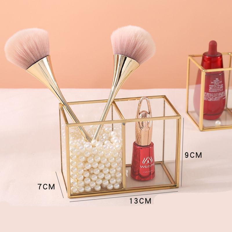

Премиальный стеклянный органайзер для кистей для макияжа с золотым ободком, держатель для косметических кистей для помады, подводок, водонепроницаемая пылезащитная коробка для хранения 2 grids