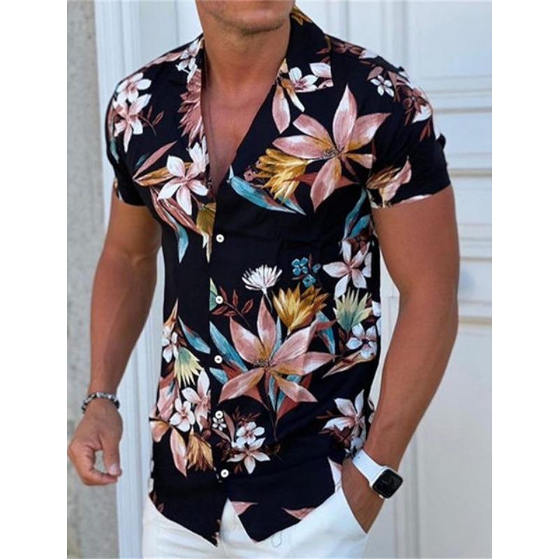 Men's Shirt Button Summer Floral Shirts for Men Street 3d Print Plus Size Hawaiian Shirts Beach Breathable Short Sleeve