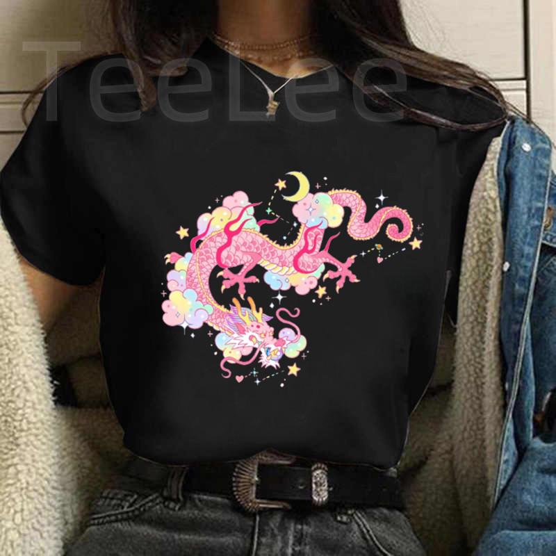 Fashion Unisex Dragon Tshirts Print Funny Cute Cartoon Unisexs Clothing Female Graphic Black T Shirt Casual Summer Tee Shirt