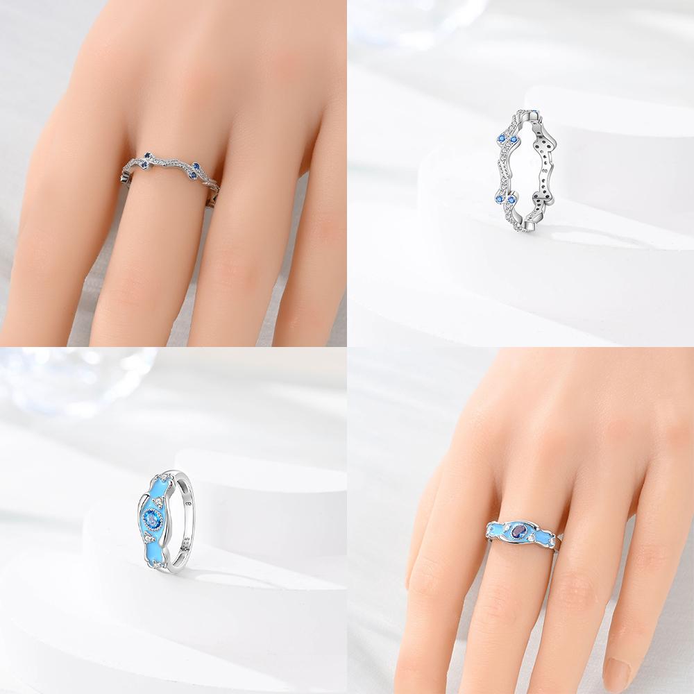 Authentischer Originaler Kupfermetall Ozean Zirkon Blau Geometrischer Ring Damen Accessoire Perfektes Geschenk Edelstein Strahlender Ring Freundin Hohe Qualität Fein