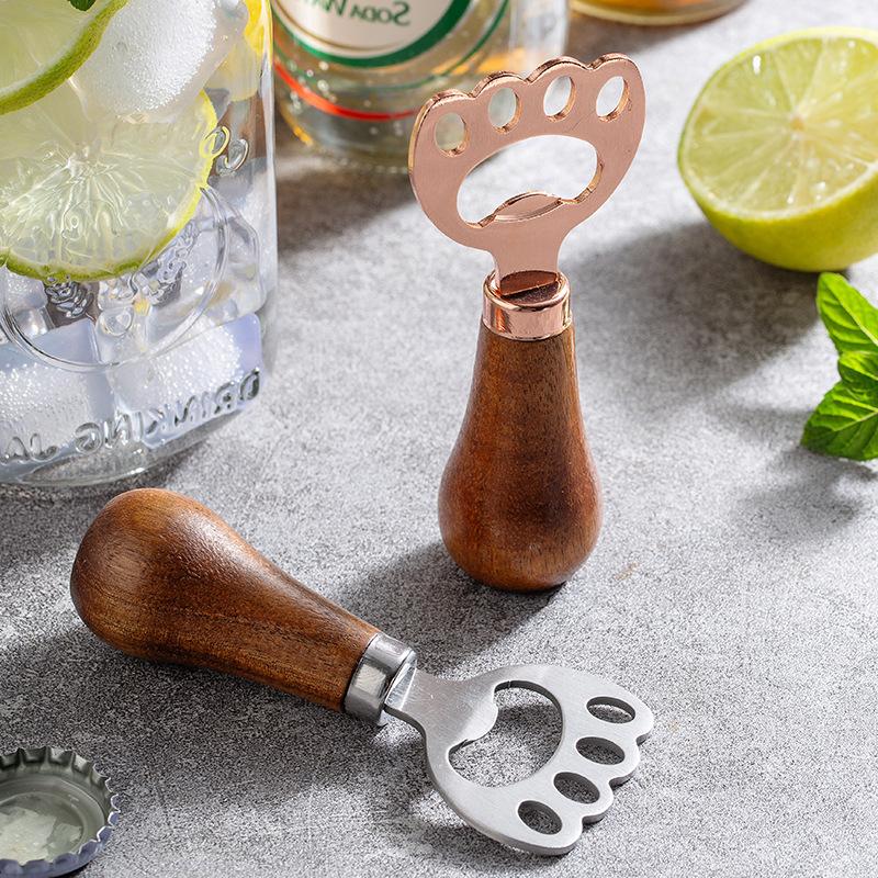 1Pieces Stainless Steel Cat Claw Beer Bottle Opener Home Acacia Wood Upright Cute Bottle Opener Outdoor Tableware