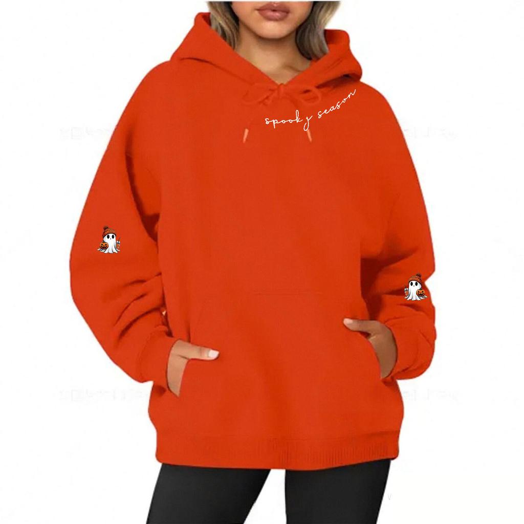 Women's  Long Sleeve Printed Top Solid Color Hoodie