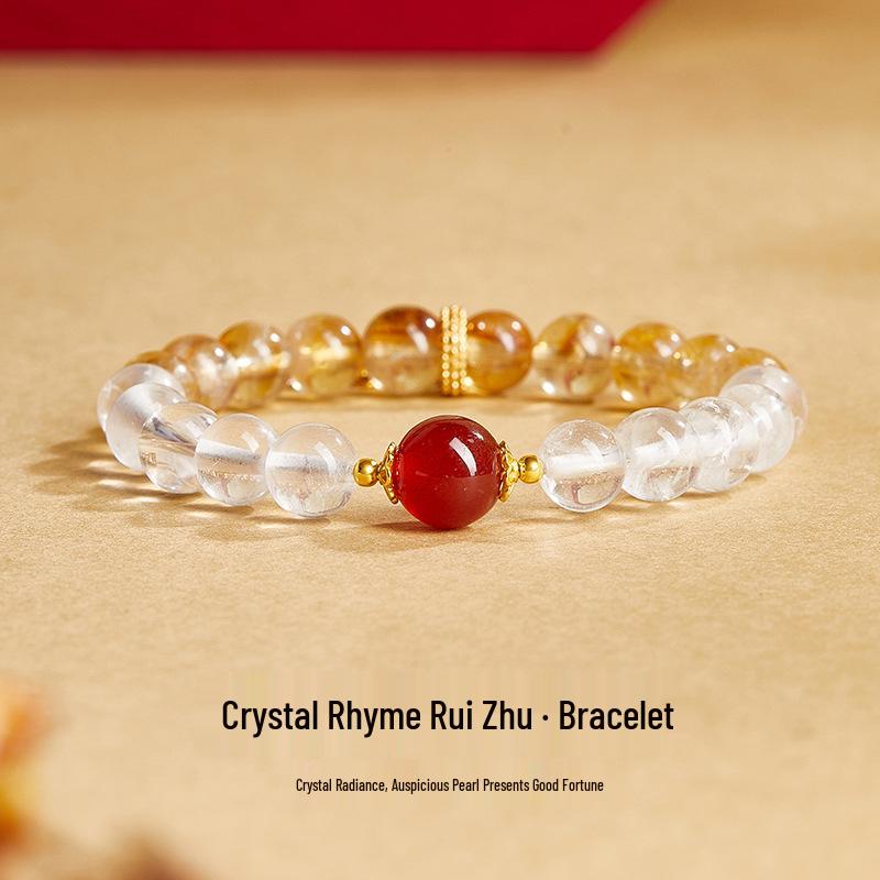 S925 Sterling Silver White Crystal, Red Agate & Yellow Phantom Quartz Women's Bracelet - Attract Love & Elegance