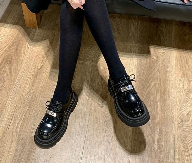 

Whole cowhide~ Grape mother British style lace-up single shoes thick heel platform muffin loafer small leather shoes breathable 40