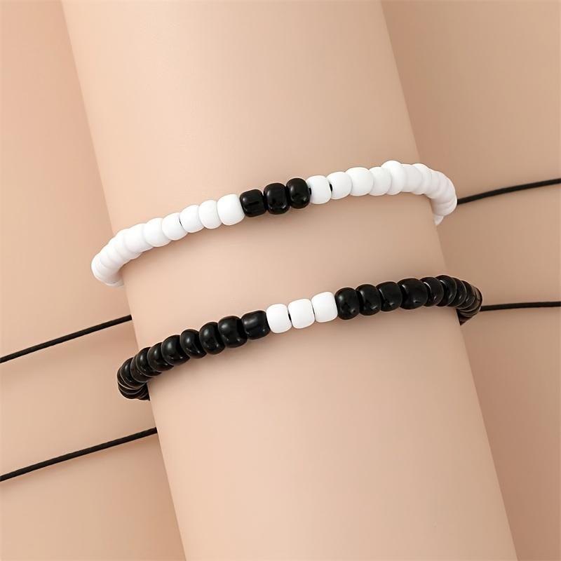 [Rice Bead Bracelet] New Black and White Mixed Rice Bead Bracelet - Simple Vintage Woven Friendship Couple Bracelet