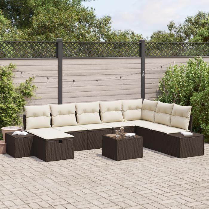 VidaXL Ensemble de canapé de jardin 9 pièces avec coussins marron en poly rotin 3359437