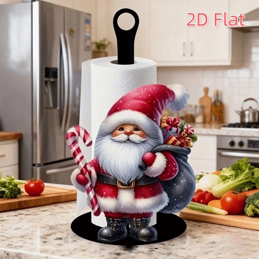 Wooden Base Santa Claus Towel Stand Acrylic Roll Paper Towel Holder Tissue Stand For Kitchen