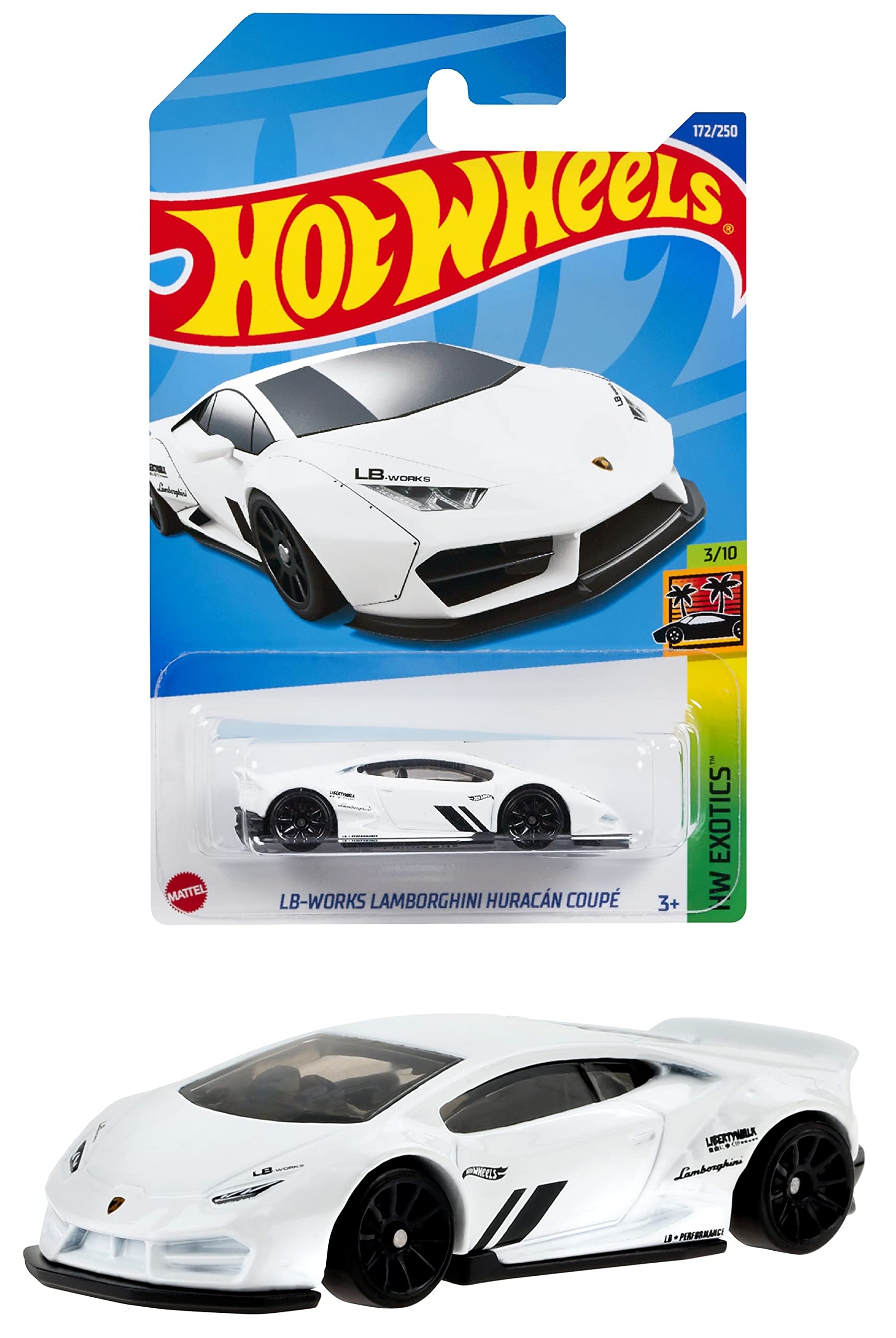

Hot Wheels Basic Car LB Works Lamborghini Huracan Coupe, 2007 год и HHF36 White Mini [3 вверх] белый