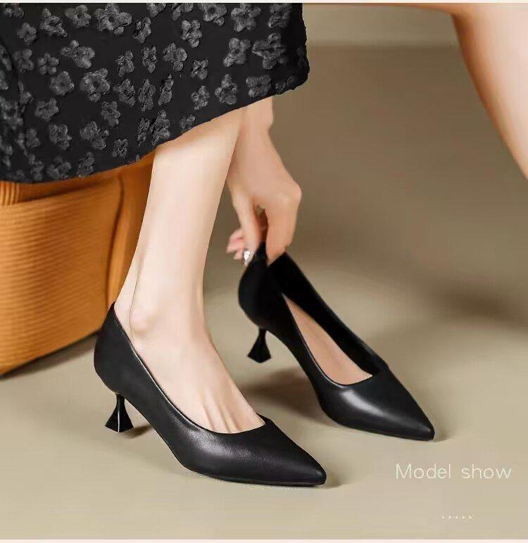 

Soft leather high heels for women s occupation 2025 new commuter work shoes with skirts, thin heels, not tired feet, interview shoes 40 чёрный
