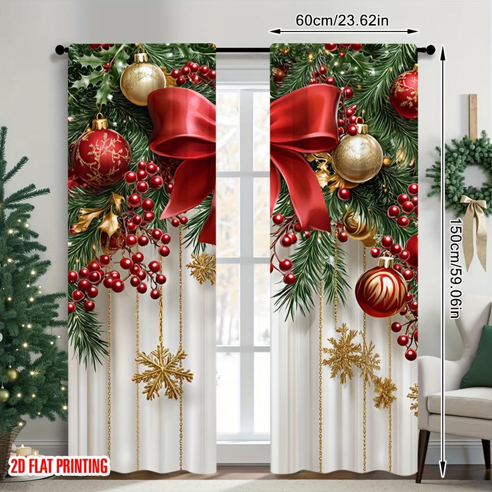 2Pcs Polyester Festivals Daily Christmas Printing Window Curtains Birthday Party Decoration Backdrop Drapes for Living Room