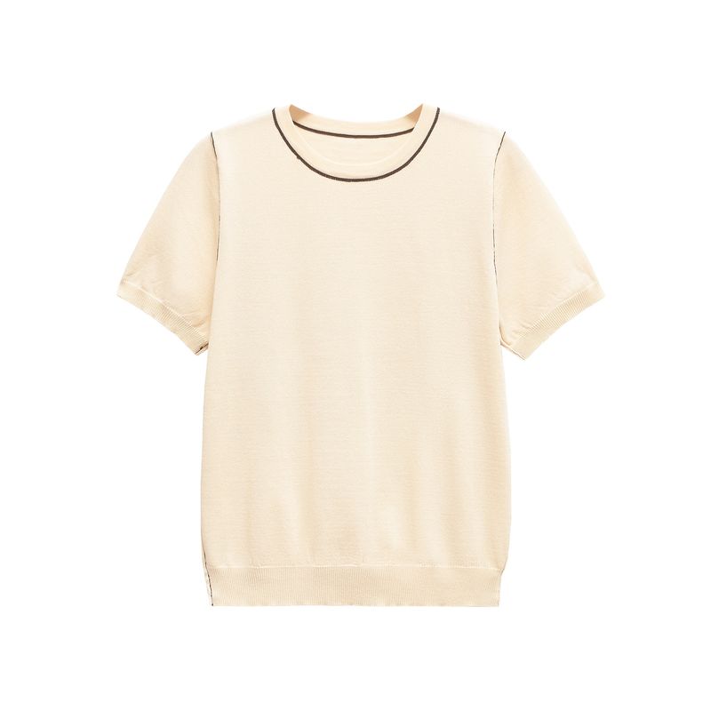 Kaslead New Women Clothes Western Style Versitile Fashion Trim Short Sleeve Knitted Top 3390008