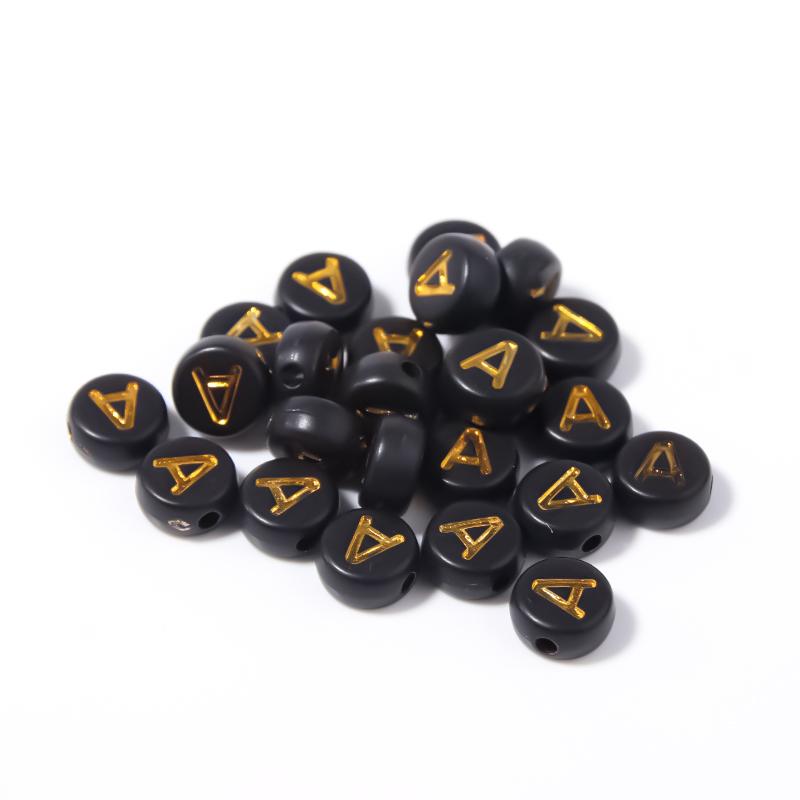 100pcs Black Color Acrylic Letter Beads A-Z Round Flat Alphabet Spacer Bead for Jewelry Making DIY Bracelet Necklace Charms