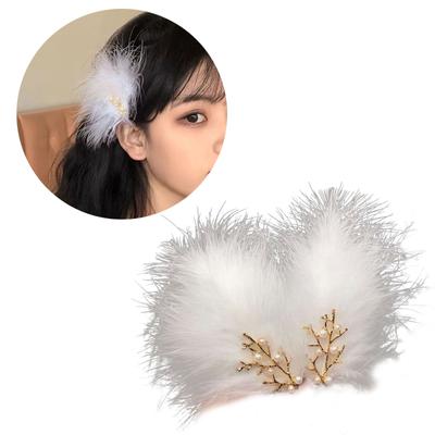 Chinesische Haarspange Vintage Flauschige Feder-Haarspange für Frühling Sommer Hanfu Seitenhaar Pferdeschwanz Haarspangen für Teenager