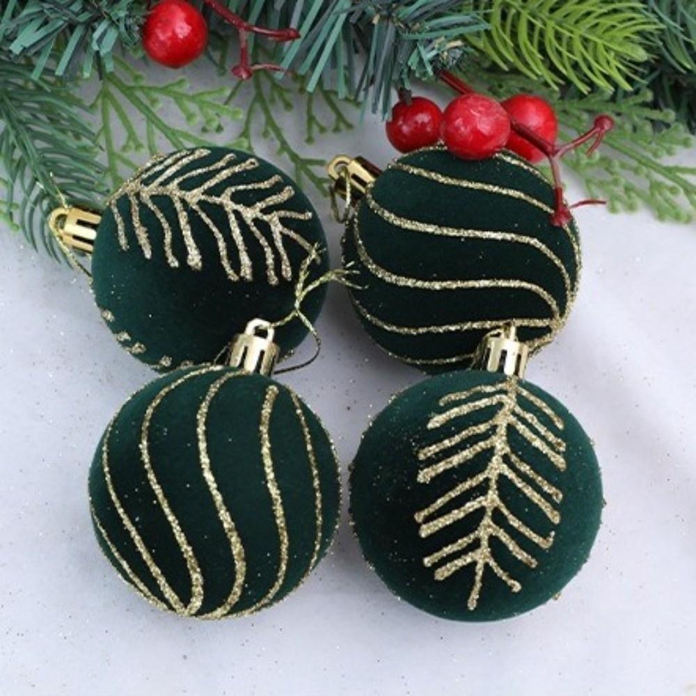 4PCS New Flocked Christmas Ball Pendant 6cm DIY Xmas Tree Charm Xmas Tree Ornament Party Decoration