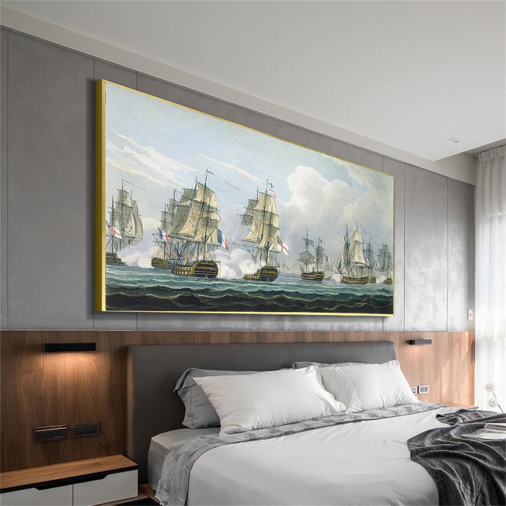 Vintage Oil Painting Poster The Battle of Trafalgar Painting Wall Art Prints Canvas Painting for Gallery Home Living Room Decor
