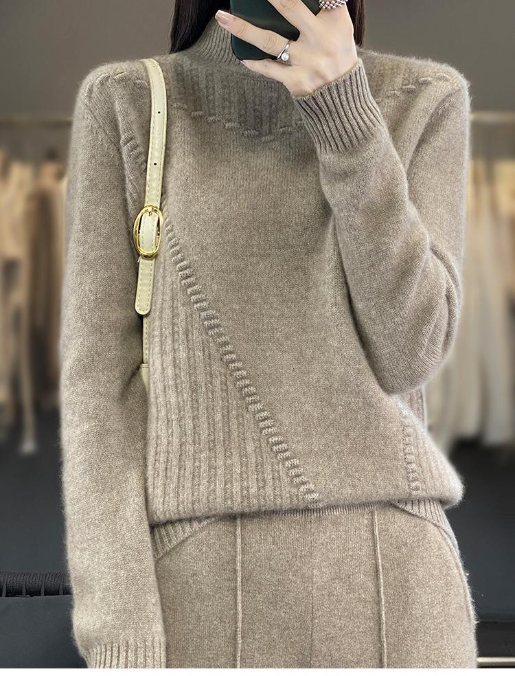 Women's Winter Thickened Sweater Half High Collar Long Sleeve Loose Coat Pullover Women's Knitted Top