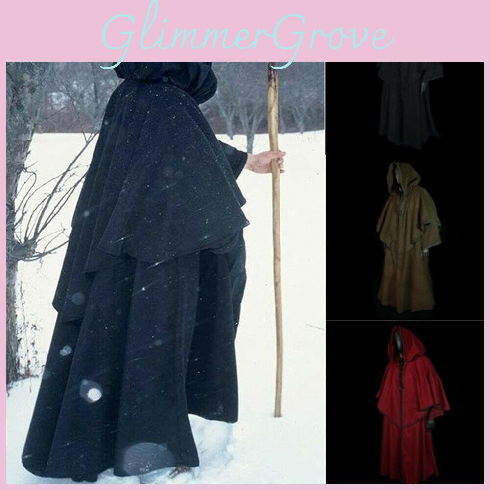 Elegant Black Medieval Cape Hood Robe Perfect For Renaissance Cosplay And Halloween