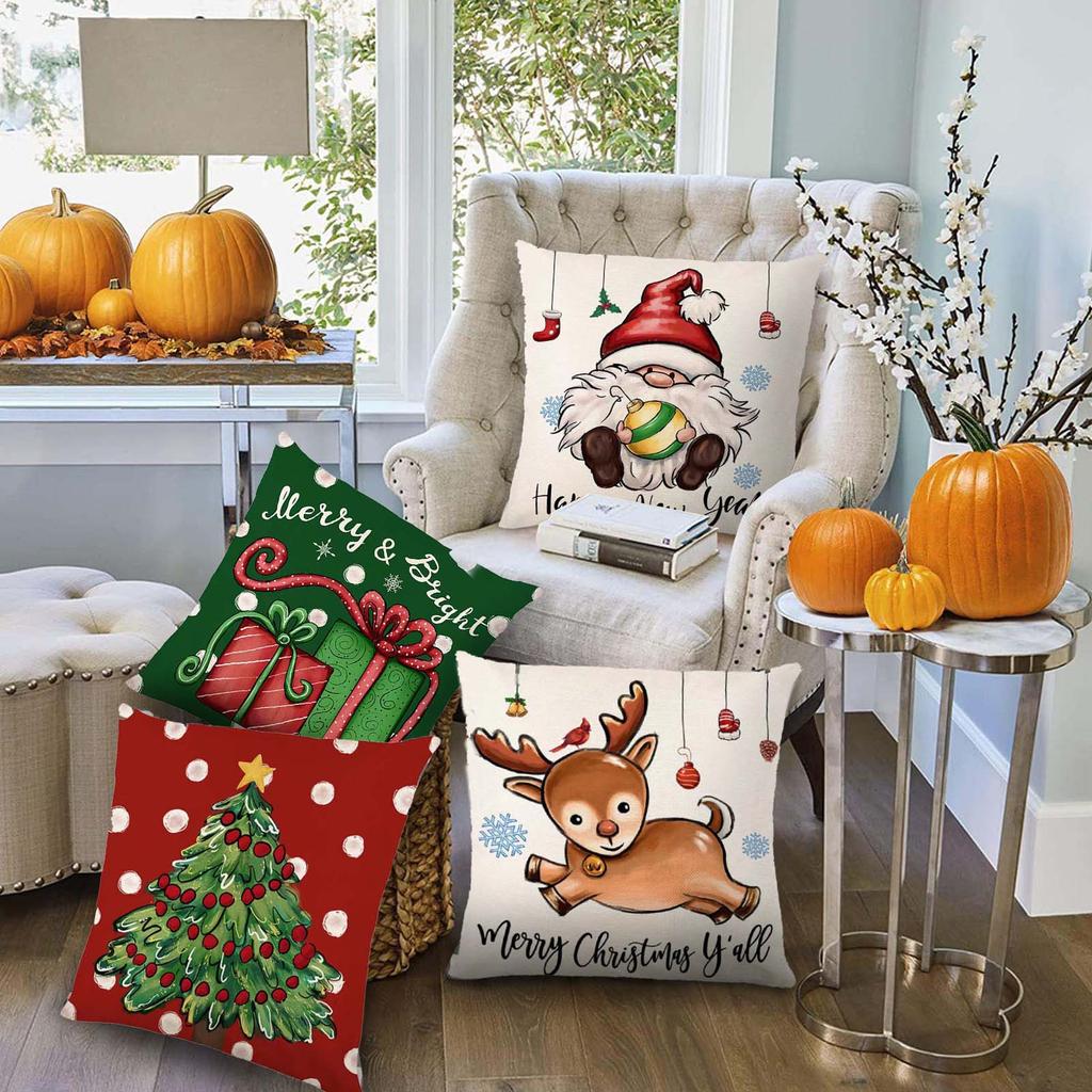 Set Of 4 Christmas Pillow Covers Festival Decorations Pillow Covers Decoration Sofa Linen Pillow Case Home Decor Gifts 4PC(18 X 18 In)