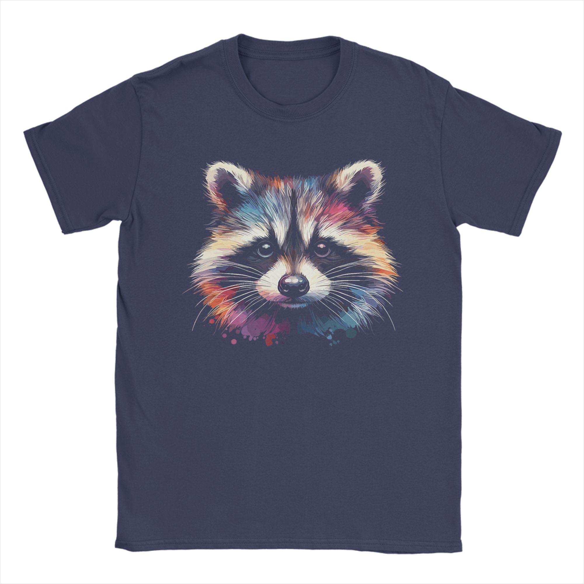 

Raccoon Watercolor Art Colorful Wildlife TShirts Unisex Novelty 100 Cotton Tee Shirt Round Collar Short Sleeve T Shirt Clothing 4XL