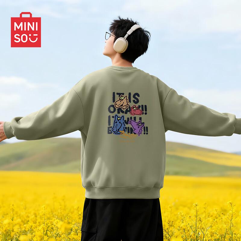 MINISO Men's Crew Neck Graphic Pullover Sweatshirt
