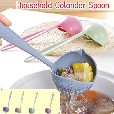 5Pcs Colander Household Wheat Straw Kitchen Plastic Colander High Temperature Resistant Soup Spoon Household Long Handle Hot Pot Spoon