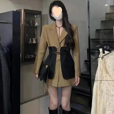 Spring and Autumn Suit Jacket, Female Niche Design, Contrasting Color Splicing, Slimming Suit Top Jacket