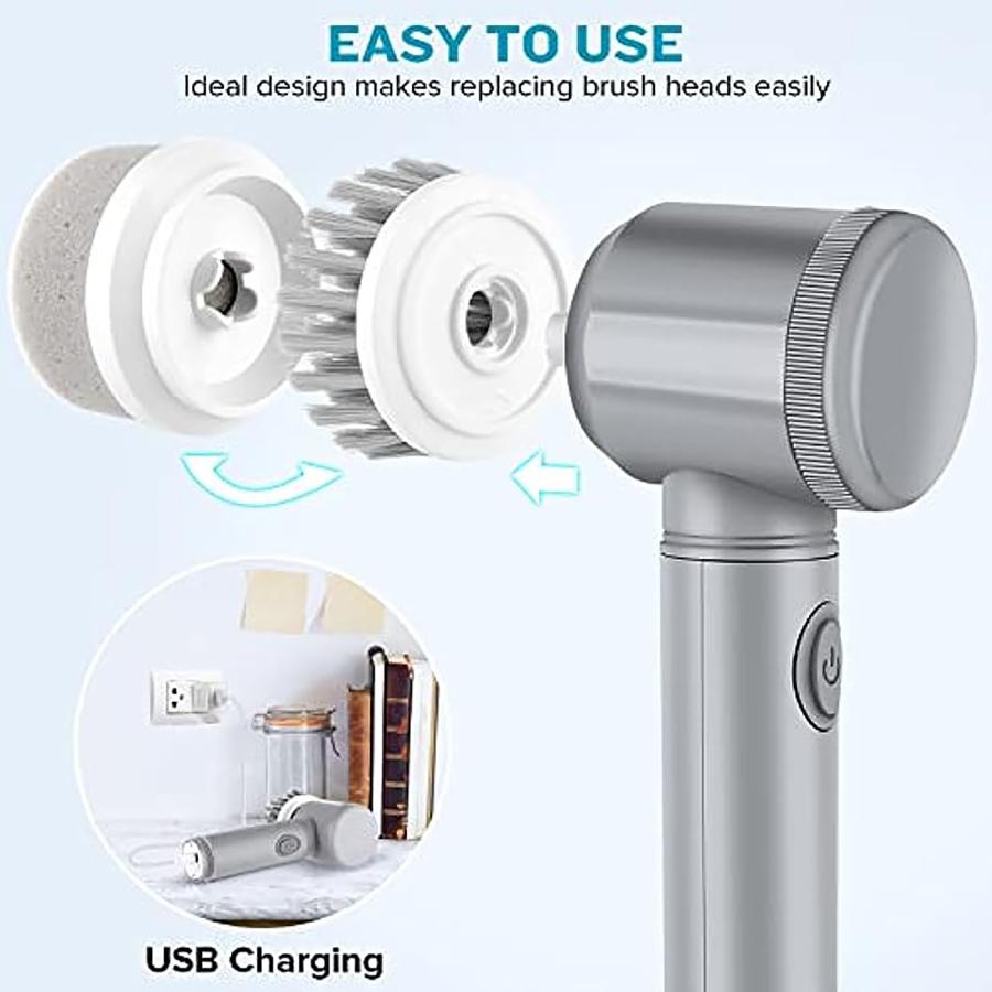 Portable Handheld Electric Cleaning Brush Cordless Spin Scrubber With 6 Replaceable Brush Heads Powerful Cleaning Capability