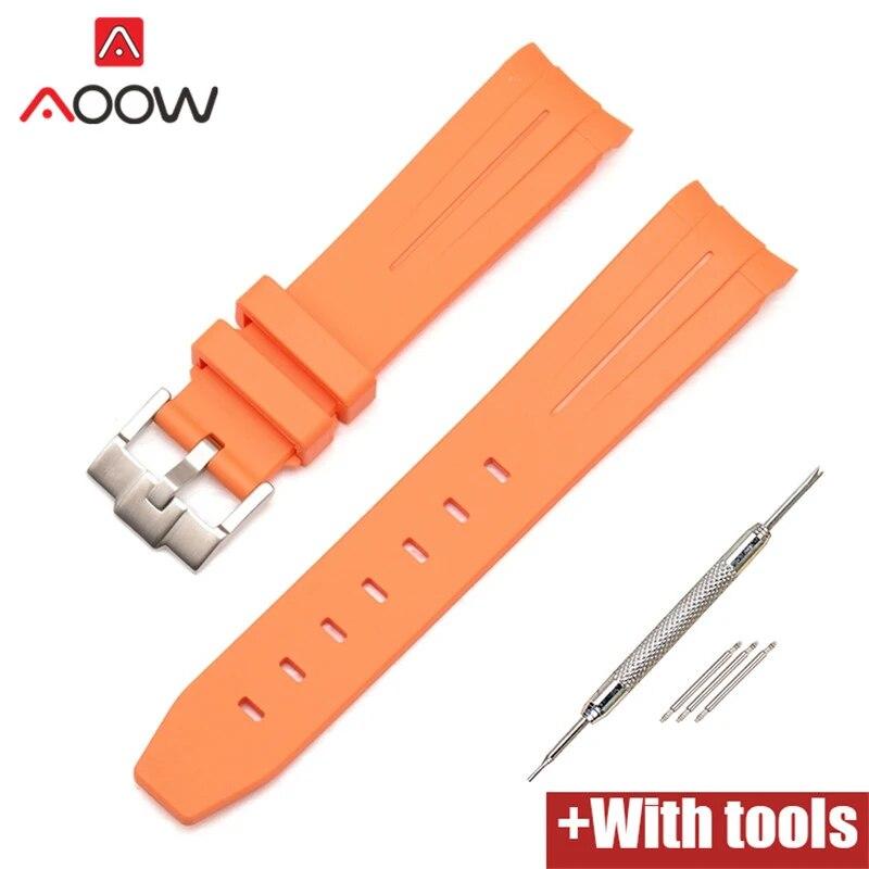 20/21/22mm Curved End Rubber Strap for Rolex Stainless Steel Buckle Men Women Sport Waterproof TPU Replacement Bracelet Band