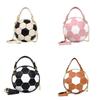 Kulatá crossbody taška se vzorem fotbalového míče, s horním uchem a odnímatelným řetízkovým popruhem, lehká taška přes rameno pro běžné nošení