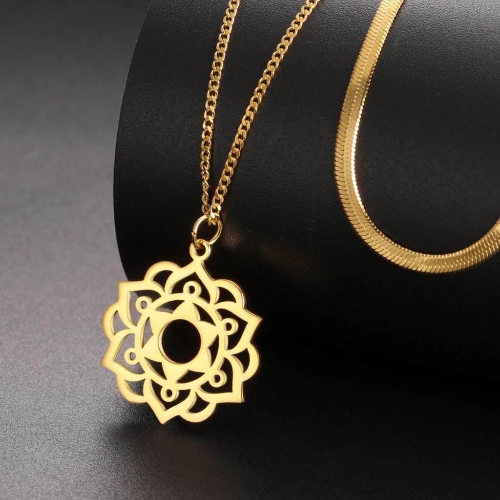 LIKGREAT Yoga Lotus Necklaces Stainless Steel Flower of Life Pendant Women Girls Mandala Healing Buddha Spiritual Chakra Jewelry
