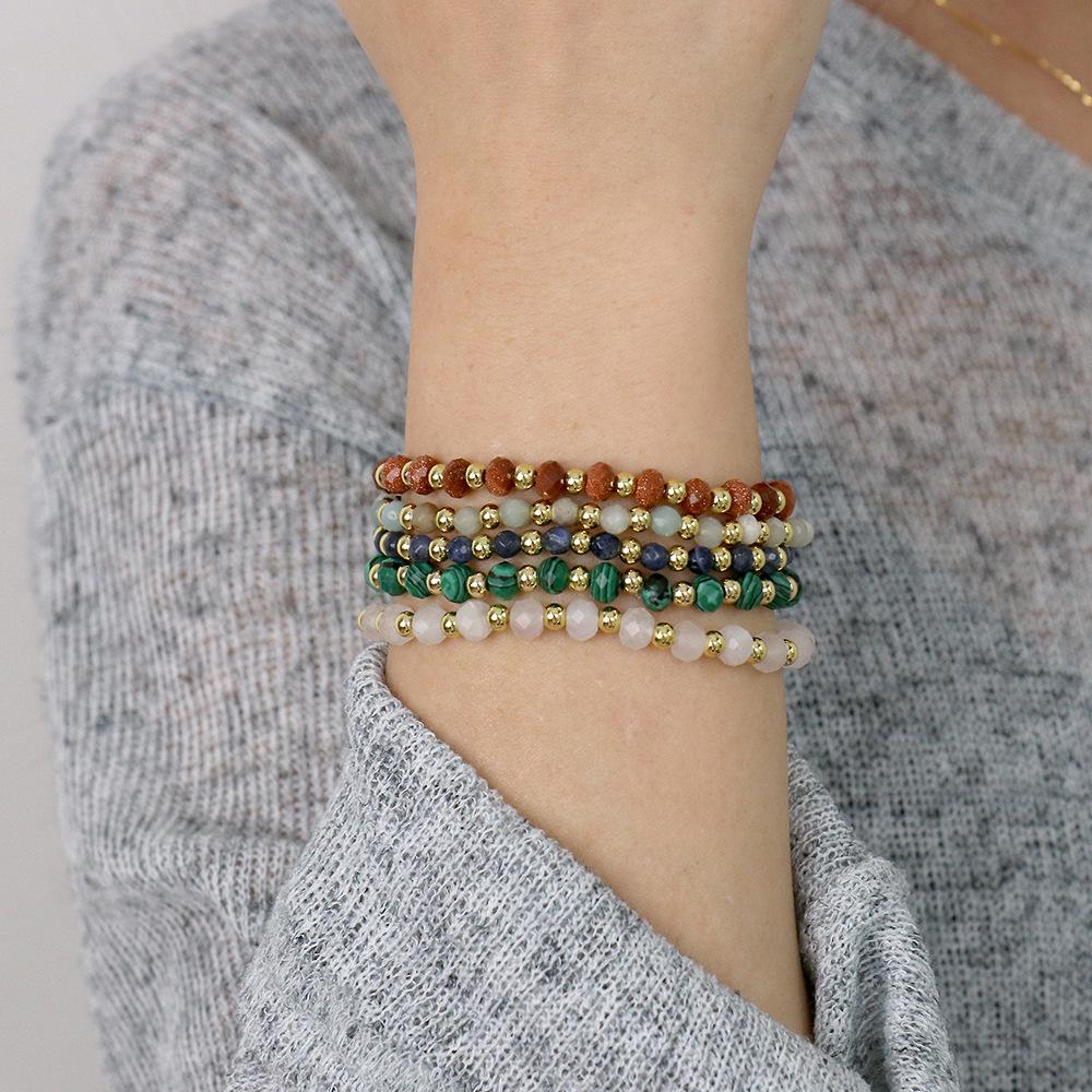 European & American 4mm Faceted Amazonite Bead Bracelet with Spliced Copper-Plated Metal Accents