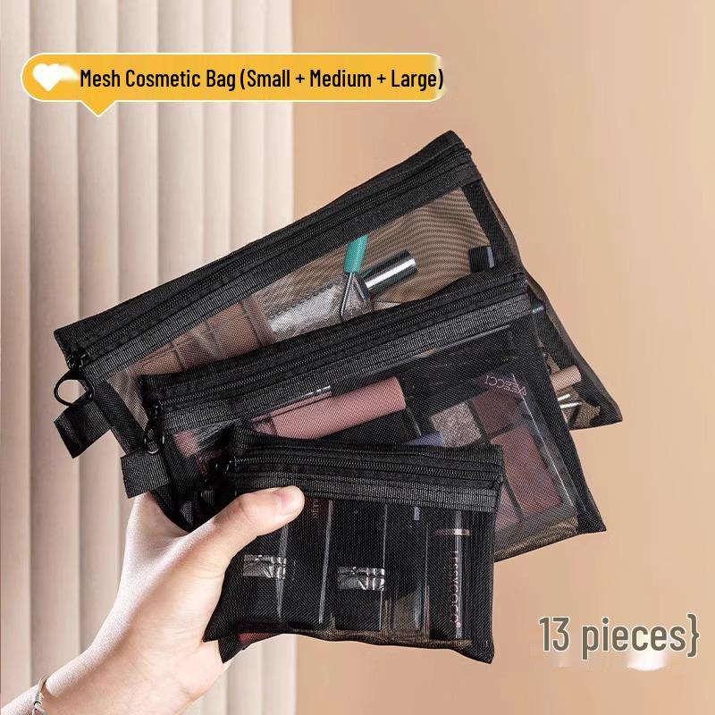 Flocking Love Mesh Portable Cosmetic Bag - High-Value, Simple Design