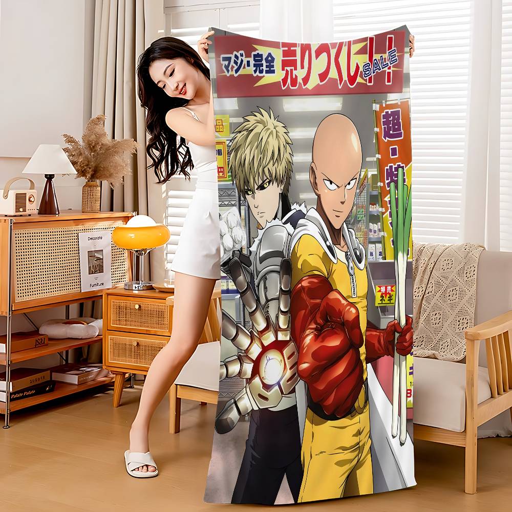O-One-Punch Man S-Saitama Anime Beach Swimming Towel Soft Absorbent Washcloth Children's Gifts for Kids Travel Camping Gym
