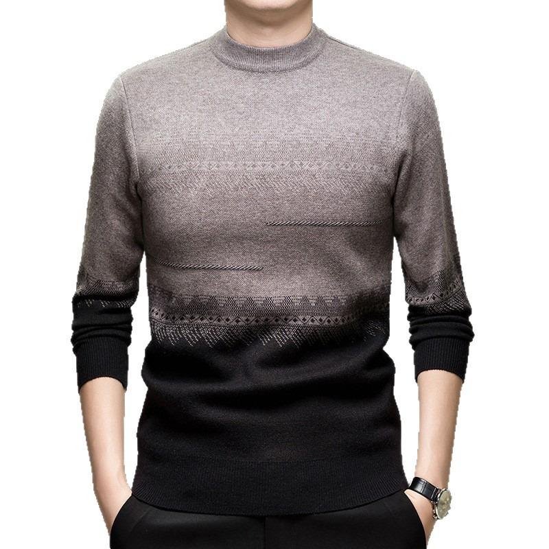 Men Round Neck Long Sleeve Mid Thickness Casual Knitted Sweater Pullover For Middle Aged Dad