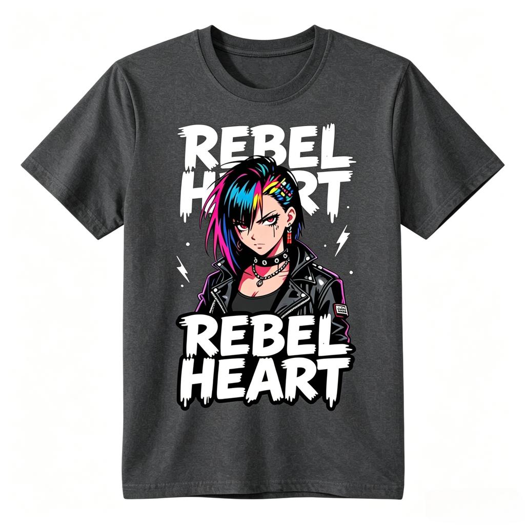 Rebel Heart Punk Anime Girl Print TShirt Unisex Unisex Casual Cotton Tee Summer Short Sleeve Gothic Unisexga Graphic Streetwear Tops