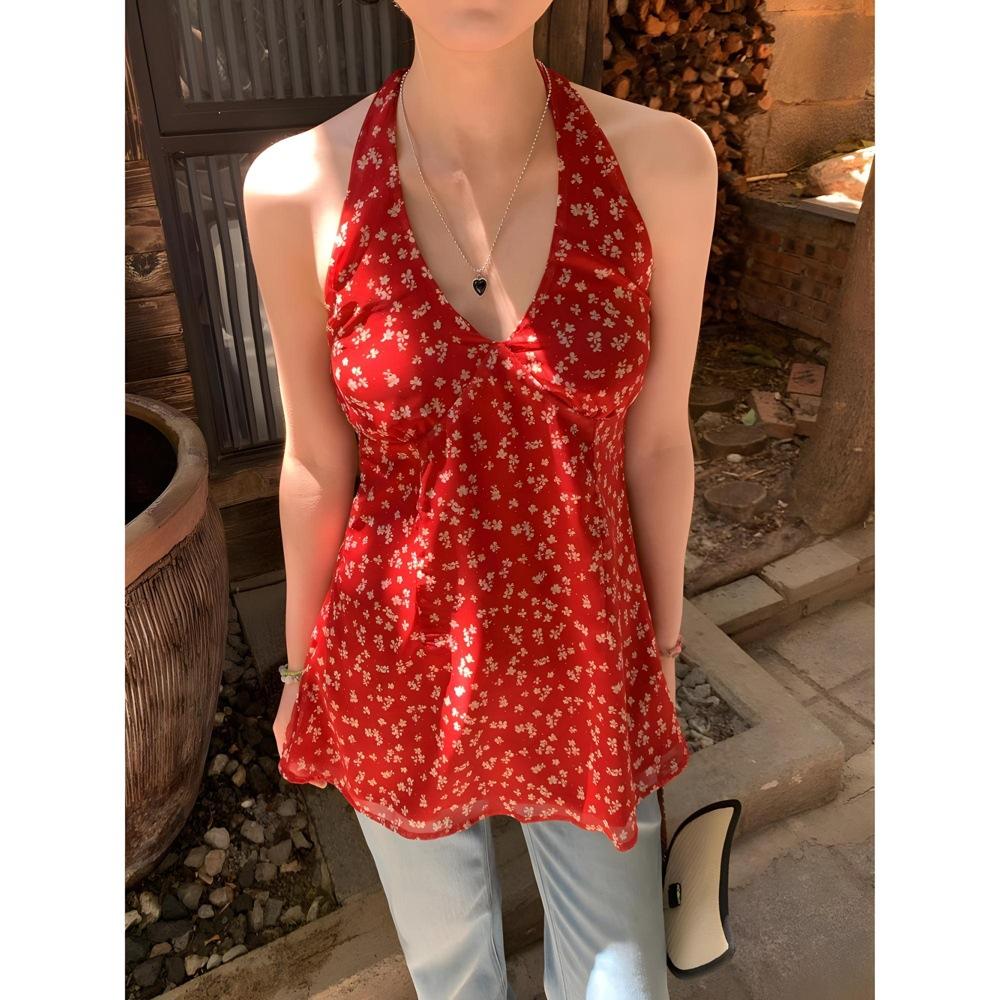 

Повседневная мода для города, универсальное платье, ретро-цветочный сарафан на шею, женский летний новый XL- (recommended 110-60kg)