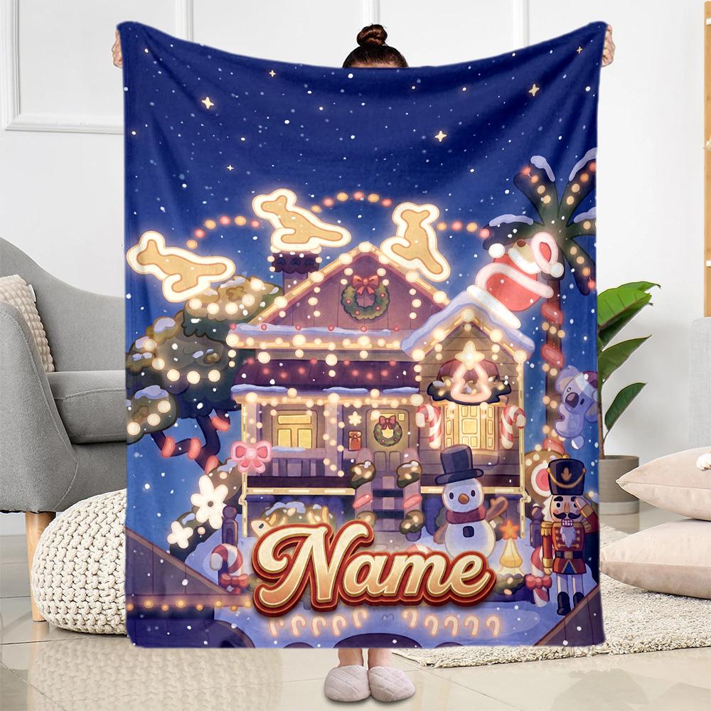 Christmas Village Lights Customize Your Name Blanket Gift Customizable Blanket Soft & Cozy Throw For Bed Picnics Seaside Office Chair All-Season Use