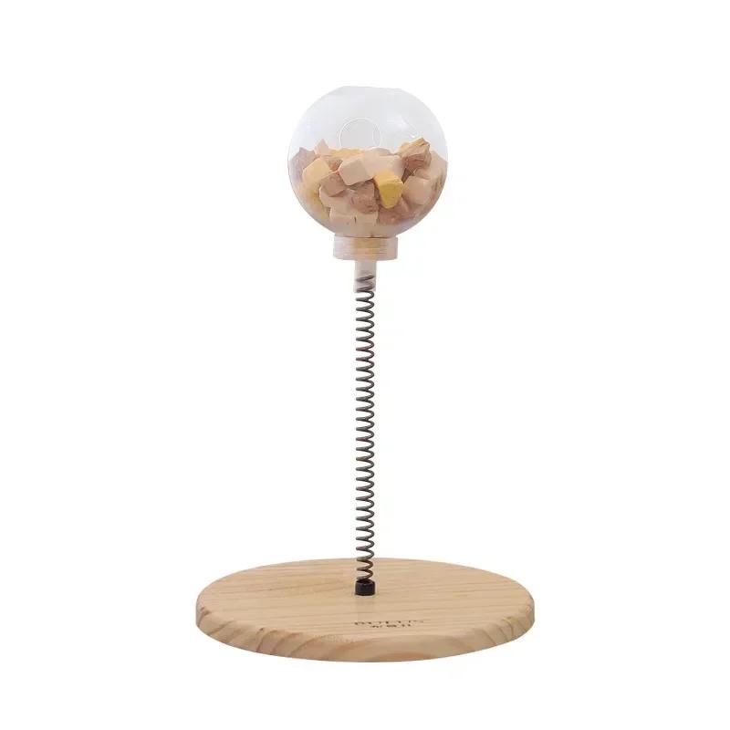 Solid Wood Cat Interactive Toy Spring Turntable Tumbler Swing Anti Food Leakage Feeder Toy For Kittens Pet Amusement Accessories