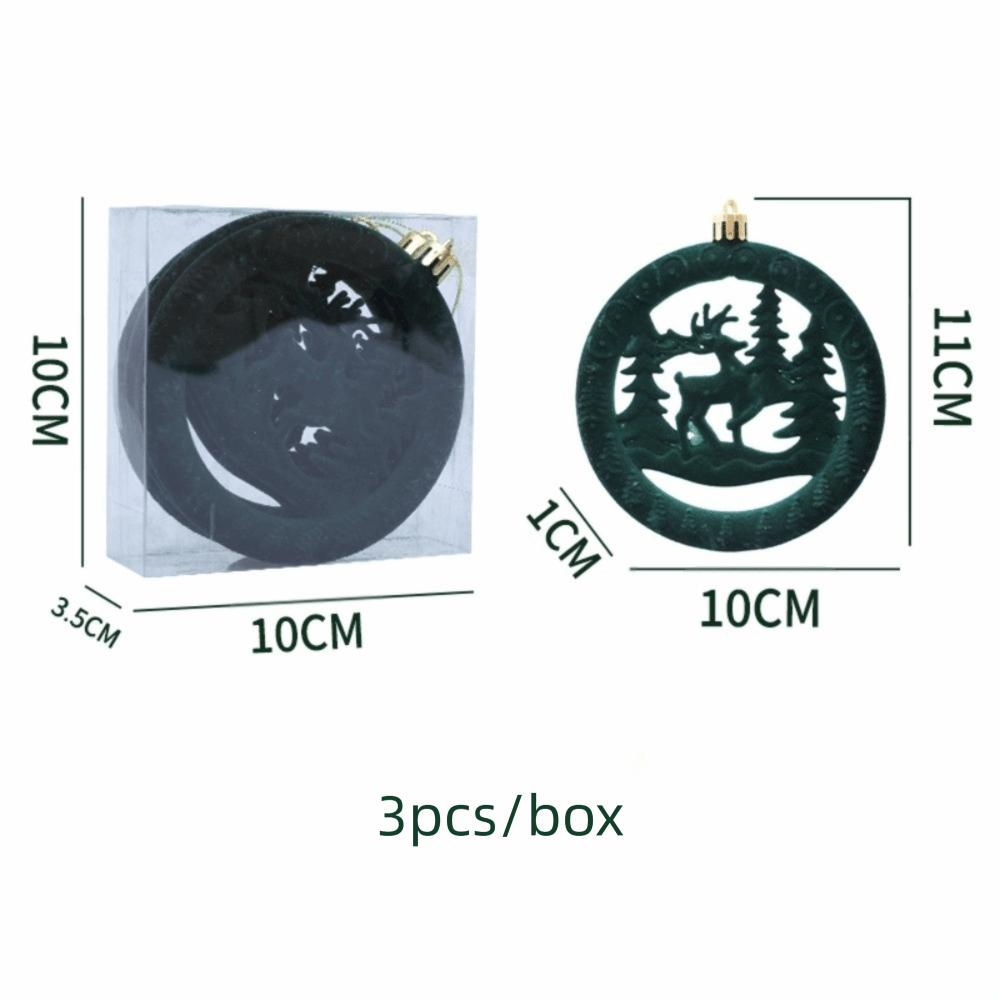 3Pcs/Box Round Pancake Shaped Christmas Flocking Pendant  Christmas Tree Decoration