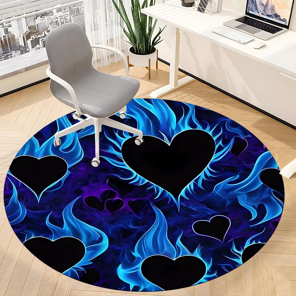 1pc Flame Hearts Office Round Area Rug, Indoor Mat Suitable ForOffice, Under Office Chairs Bedroom Living Room Home Decor T149